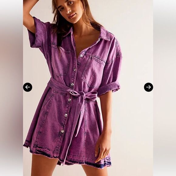 NWOT Free People Jenny Tunic Dress Purple Oversized Belted Mini - Picture 1 of 9